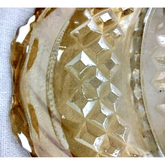 Amber Glass Bowl Vintage Carnival Diamond Pattern Ruffle Trim Clear 6.5 Inches - Picture 7 of 11